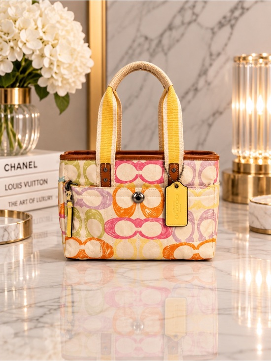 Coach Handbags - Coach Multicolor Signature Print Quilted Tote Bag | Full Inclusion